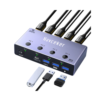 High Refresh 4K 240Hz KVM Switch 4 In 1 Multi PC Control Hub