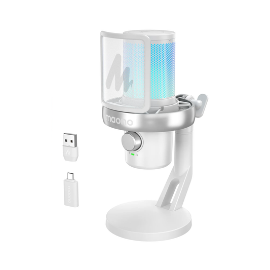 White Wireless USB Microphone with AI Voice Changer