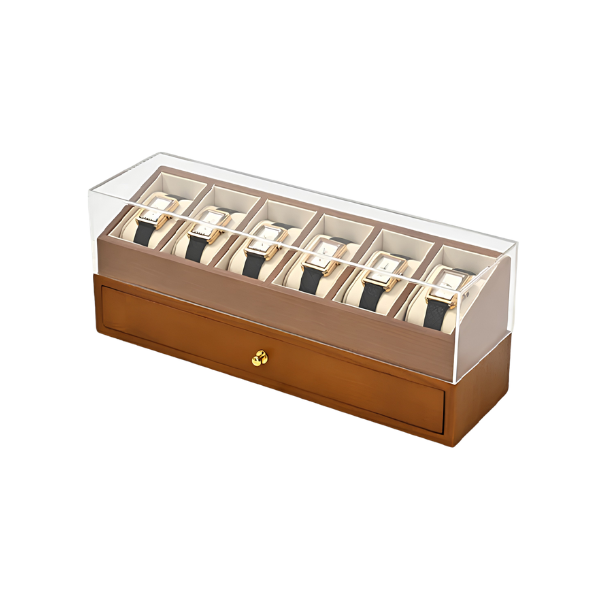 6-Slot Wooden Watch Box with Transparent Dustproof Cover