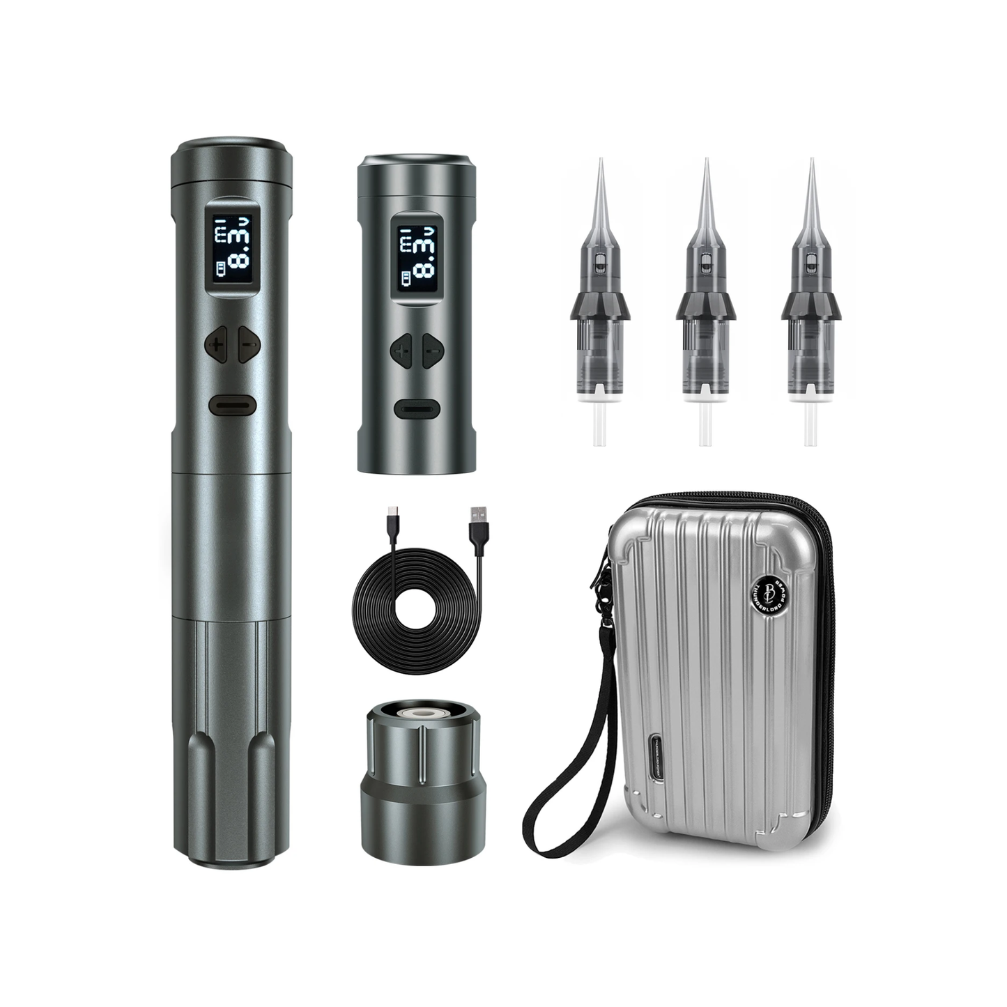Wireless Rotary Tattoo Pen Kit with 2 Batteries Grey