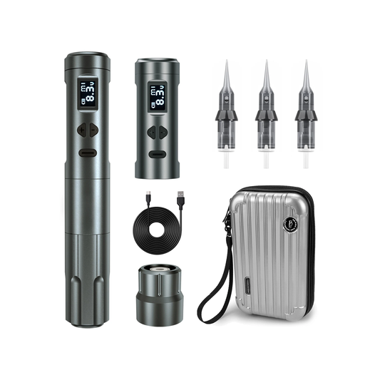 Wireless Rotary Tattoo Pen Kit with 2 Batteries Grey