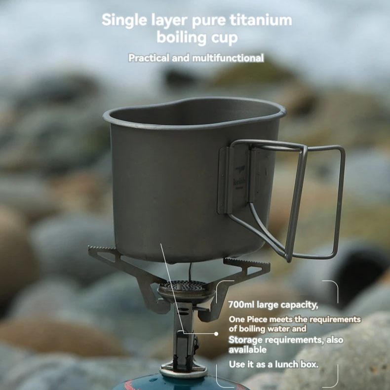 Titanium Camping Mess Kit with Water Bottle Ultralight Outdoor Set