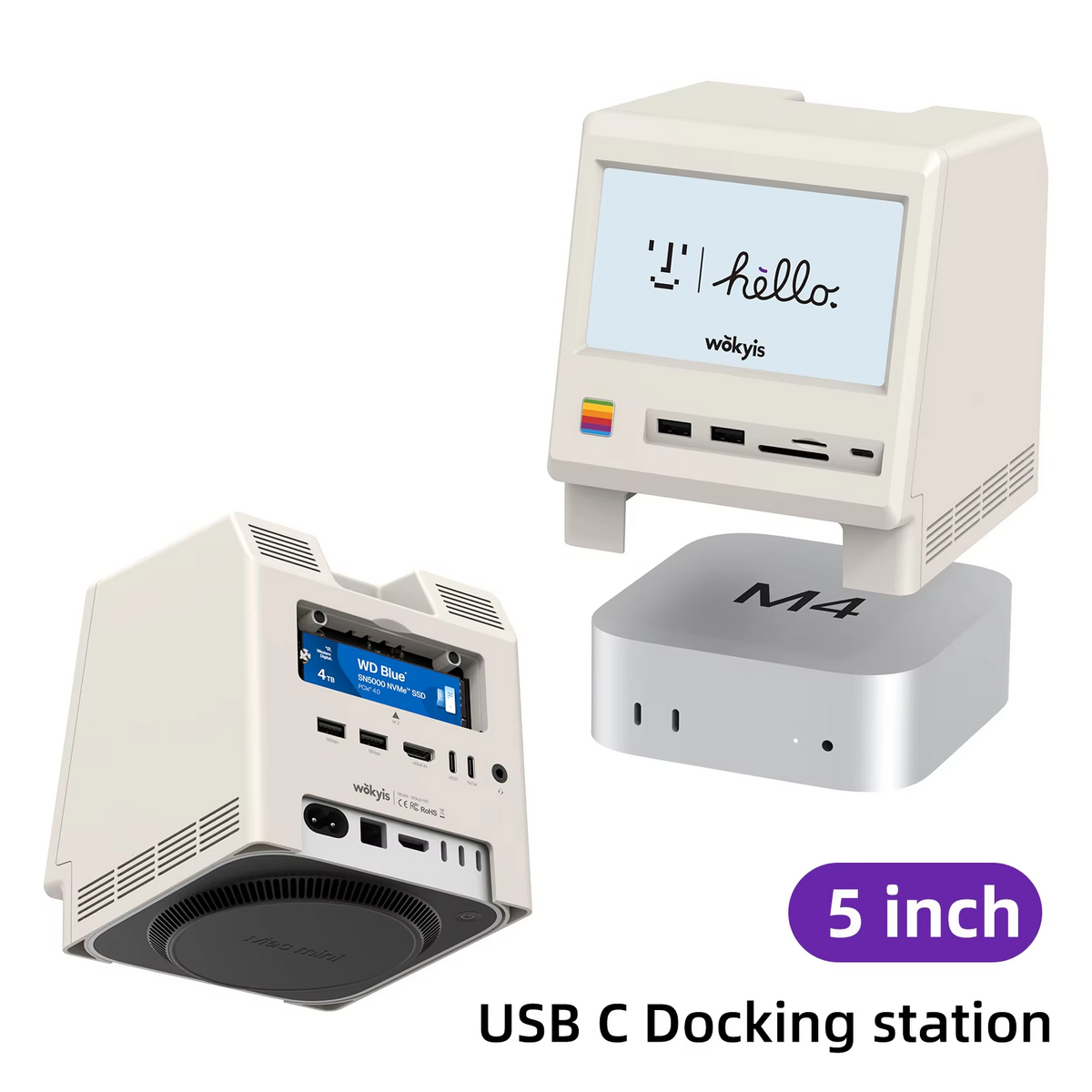 Mac Mini M4 Docking Station with IPS Screen & SSD Storage