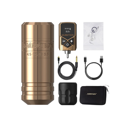 Cordless Gold Tattoo Machine Set with Adjustable Stroke and Case