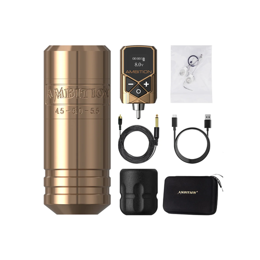 Cordless Gold Tattoo Machine Set with Adjustable Stroke and Case