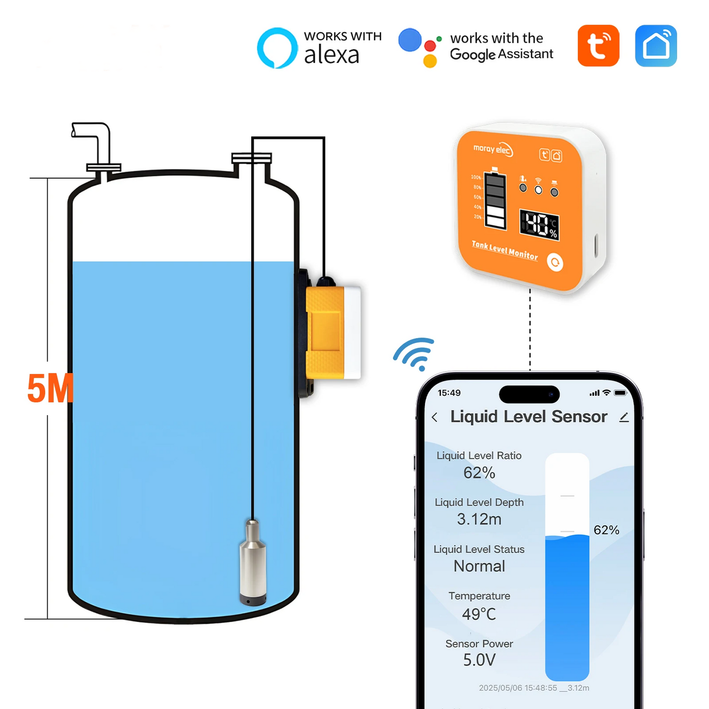 Smart WiFi Water Level Monitor with LCD Temperature Display