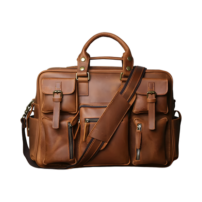 Retro Brown Leather Laptop Bag Large Capacity