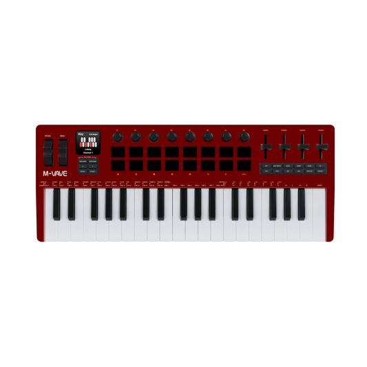 Compact MIDI Keyboard with Faders Encoders Pads