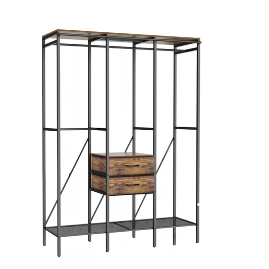 XXL Industrial Open Wardrobe Rack with Drawers & Shelves