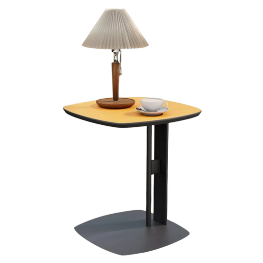 C-Shaped End Table with Leather Top and Metal Legs