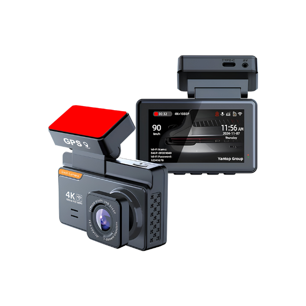 4K Dash Cam Dual Lens GPS WiFi 3 Inch 1080P Rear Camera