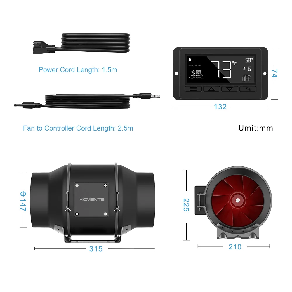 6 Inch Hydroponic Inline Fan with Intelligent Climate Control System
