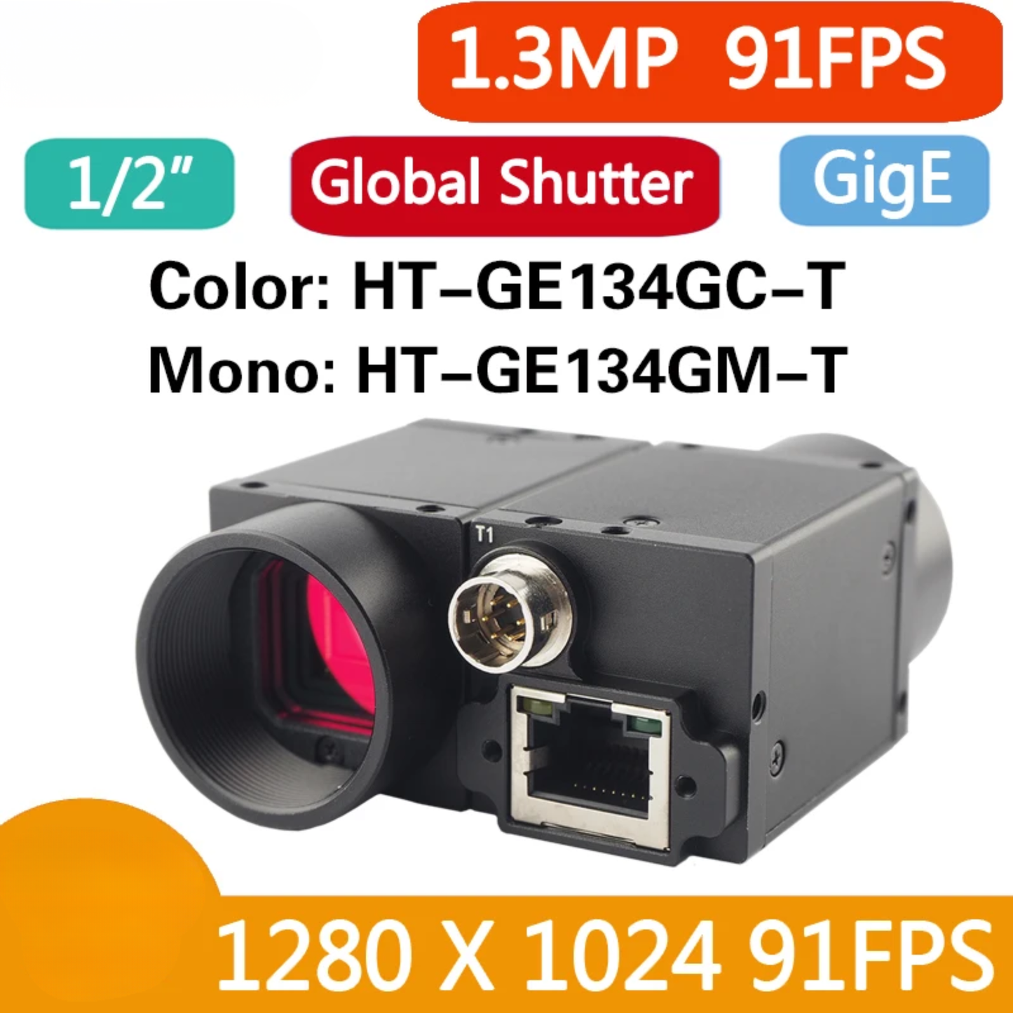 1.3MP GigE Industrial Camera with Global Shutter 91FPS