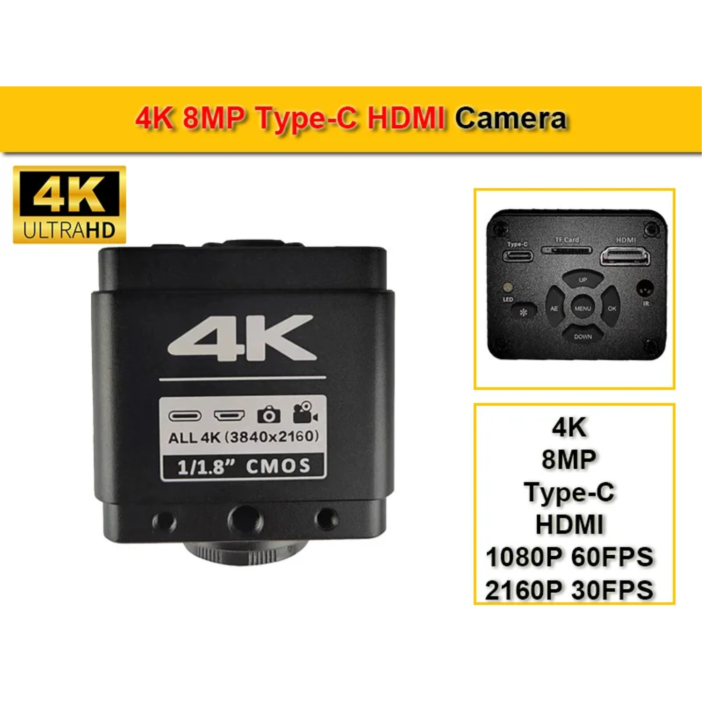 4K Electron Microscope Camera 60MP 1080P 60FPS