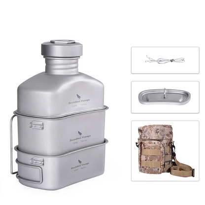 Titanium Camping Canteen Set Military Pot Pan Lid Chain