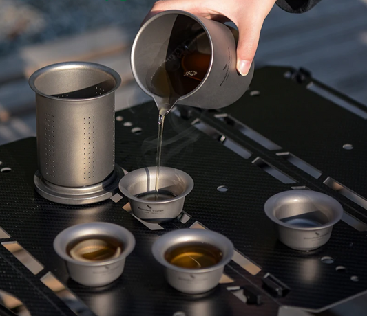 Lightweight Titanium Teapot Set with 4 Cups