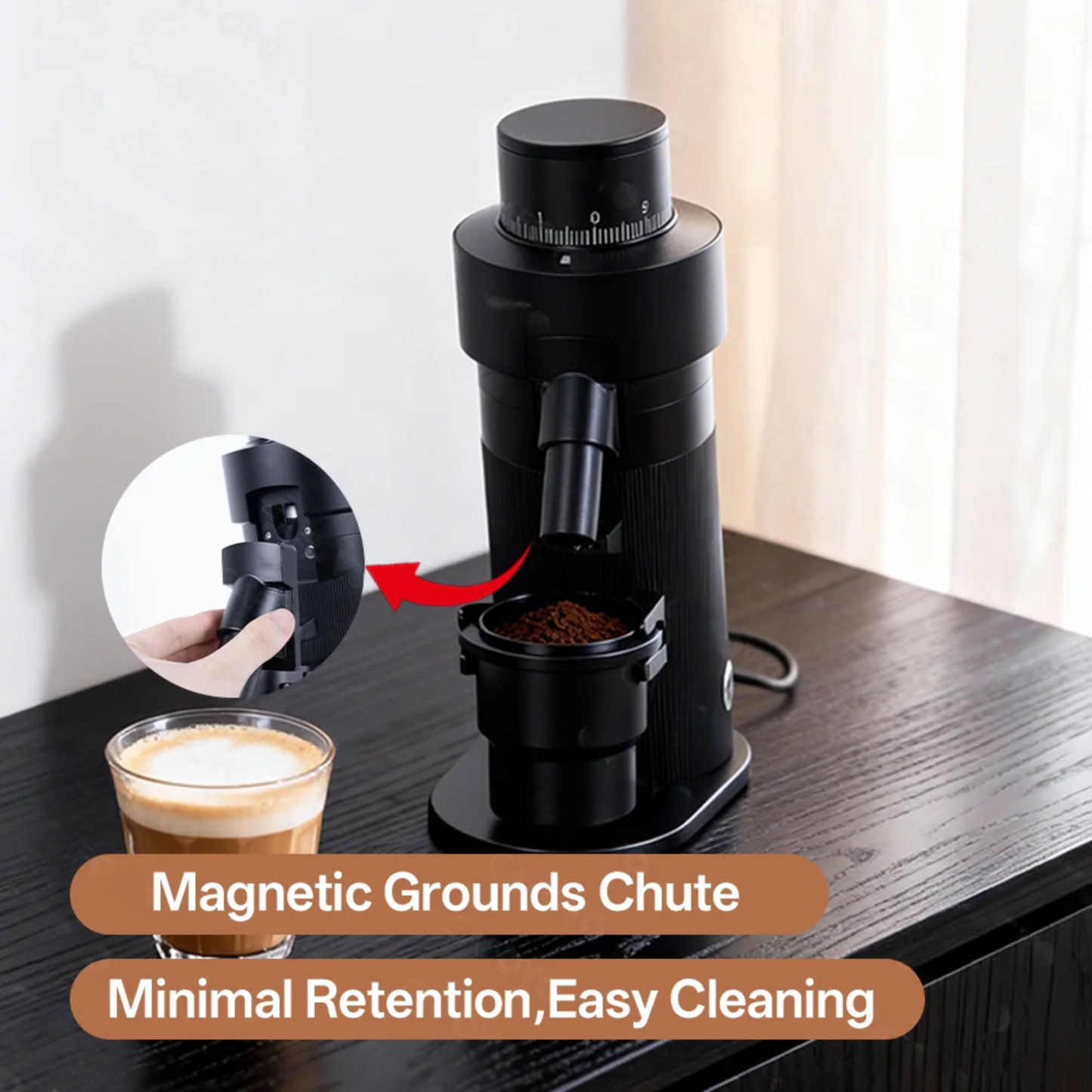 Electric Espresso Grinder 64mm Burr Stepless Adjustment 3200RPM