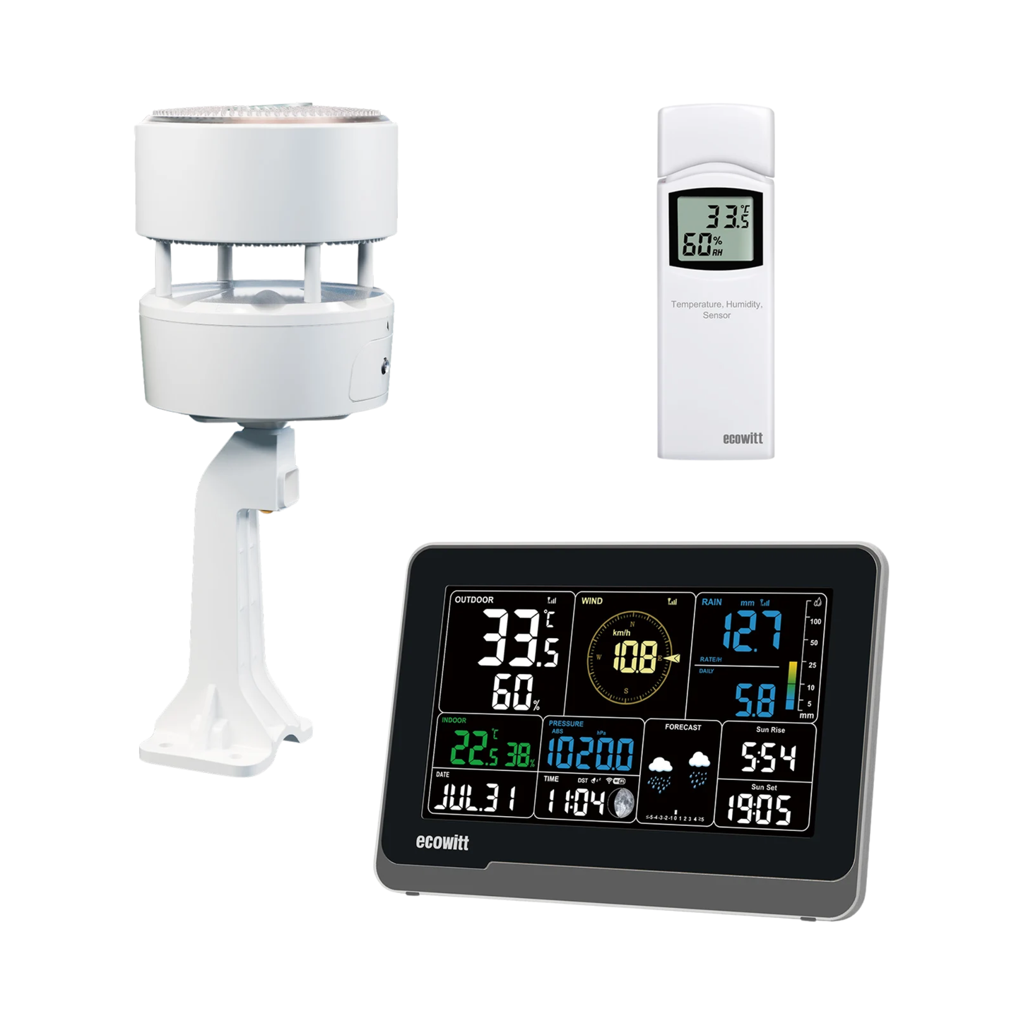 Wireless Weather Station with 7.5 Inch Display and Rain Gauge