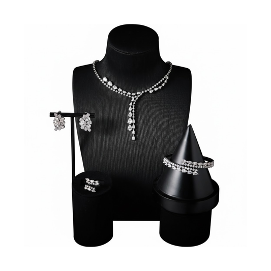 Elegant White Crystal Necklace & Earrings 40 cm Gift