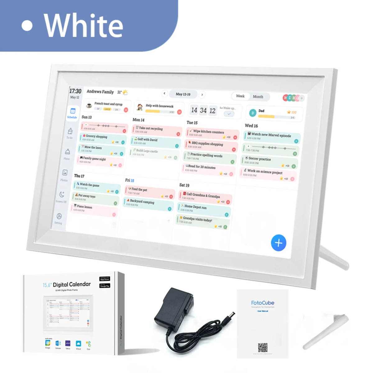 15.6″ White Touchscreen Family Scheduler & Wall Calendar