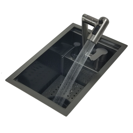 Matte Black Nano Kitchen Bar Sink with Cup Washer