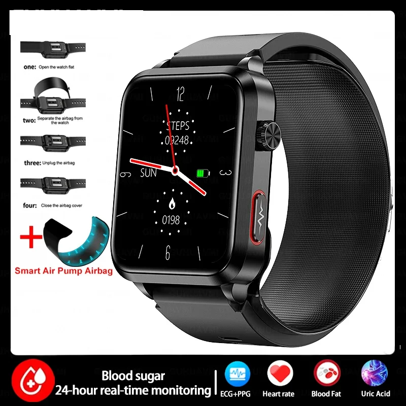 Health Tracking Smartwatch with Air Pump & Smart Sensors Black