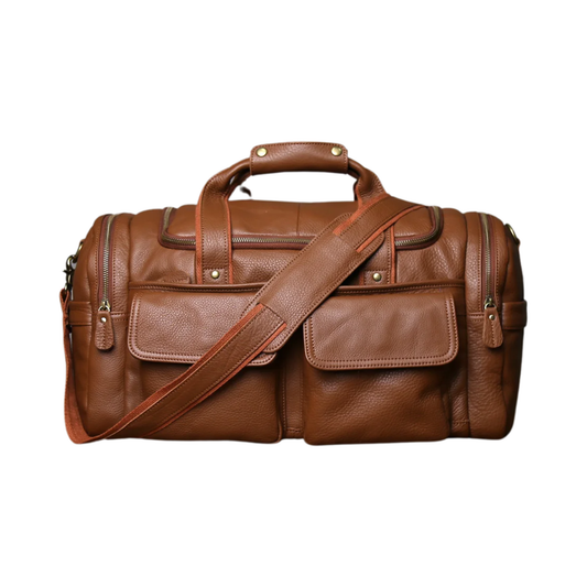 Classic Brown Leather Travel Bag Spacious Laptop Messenger