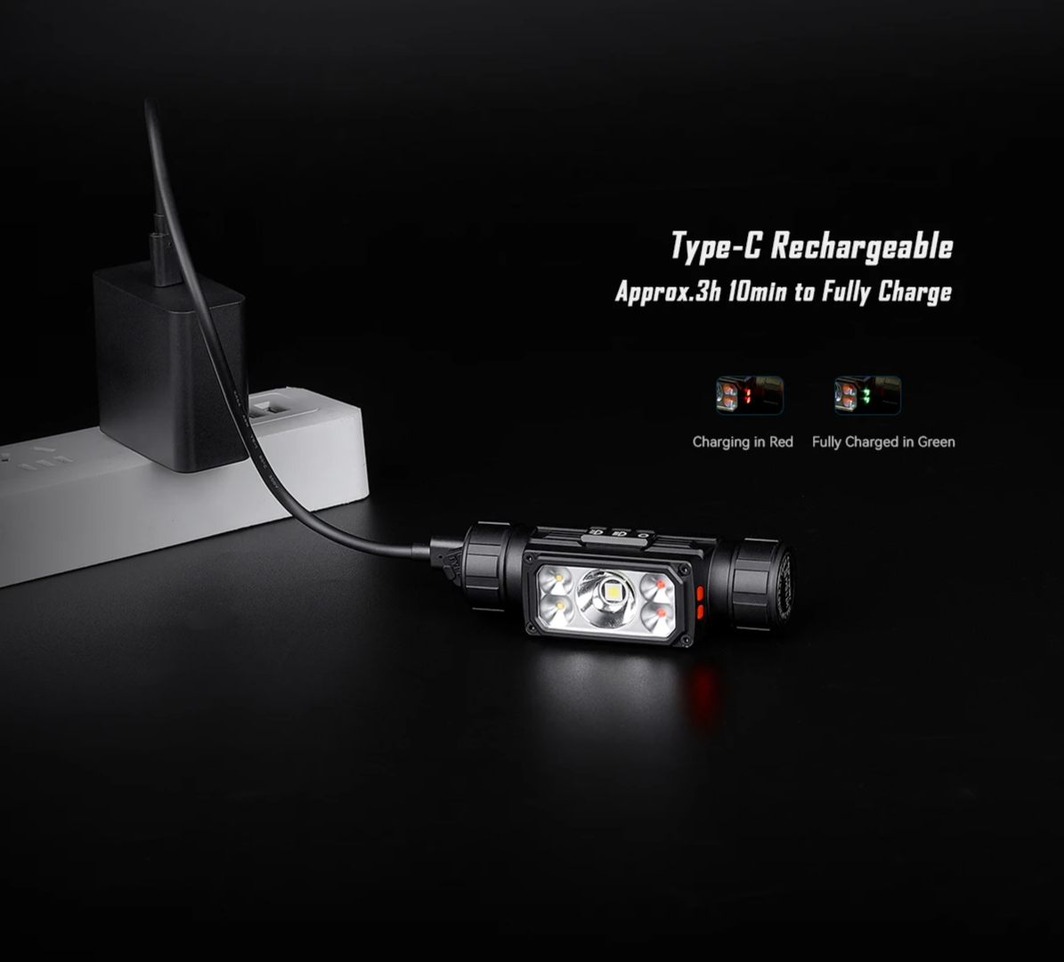 Rechargeable LED Headlamp 3500LM 349m USB-C White Red Light