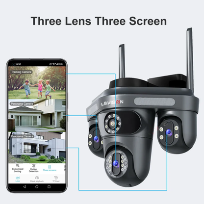 Outdoor 3 Screen Wireless Security Camera 10X Zoom 128G