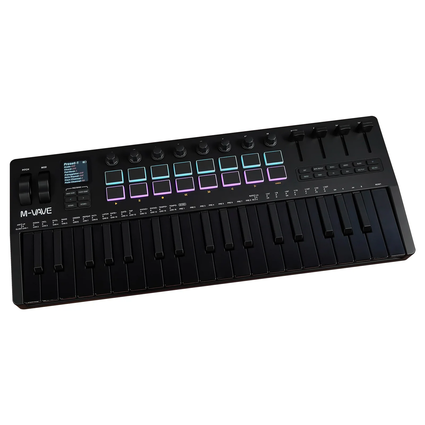 37 Key Portable MIDI Controller with Built-In Synth and RGB Pads