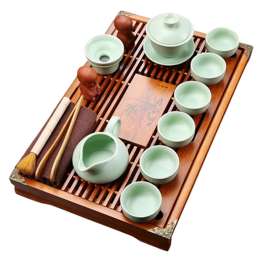 27-Piece Mint Green Ceramic Kung Fu Tea Set