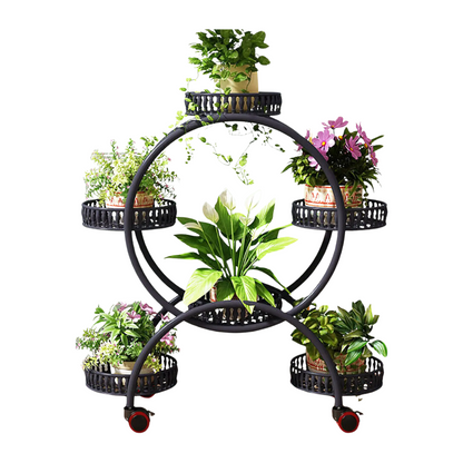 4-Tier Plant Stand with Wheels Holds Six Flower Pots
