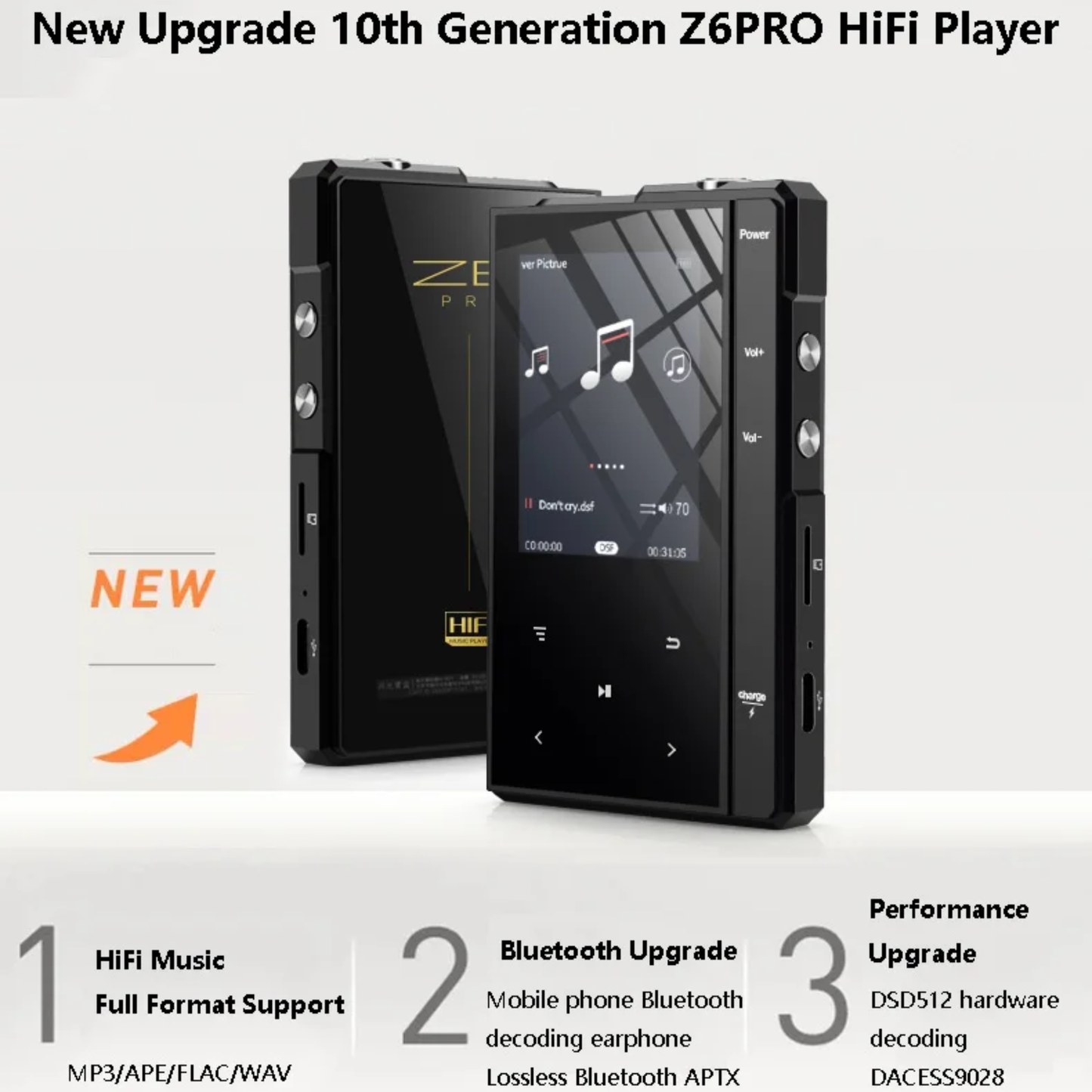 Wireless High Resolution Audio Player 128GB DAC DSD512 Portable MP3