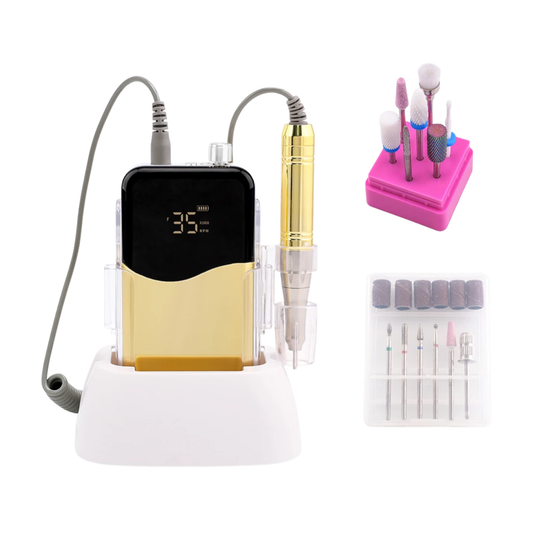 Professional Nail Drill Set 35000RPM Rechargeable Metallic Gold