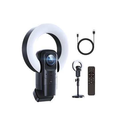 4K Streaming Webcam with AI Autofocus and Ring Light
