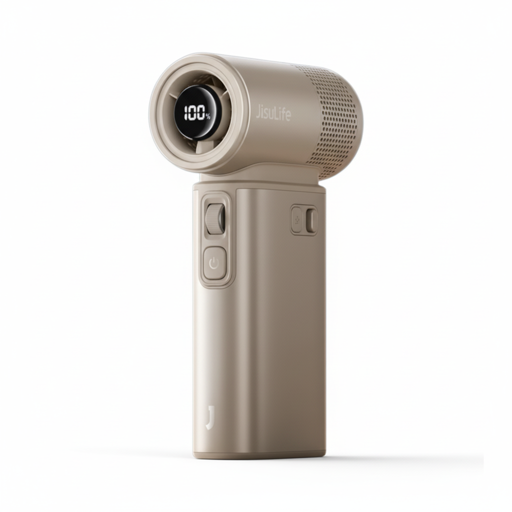 Brown Compact Turbo Jet Fan 100 Speeds Rechargeable Battery