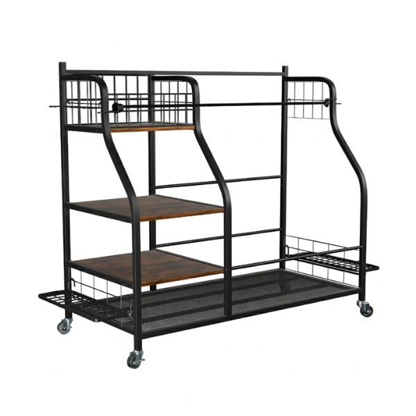 Rolling Golf Bag Storage Rack with Wheels Multi-Tier Organizer