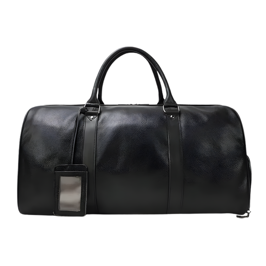 Leather Travel Shoulder Duffle Bag Black