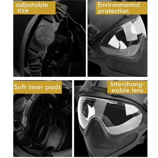 Full Face Protective Helmet Set with Goggles Black L