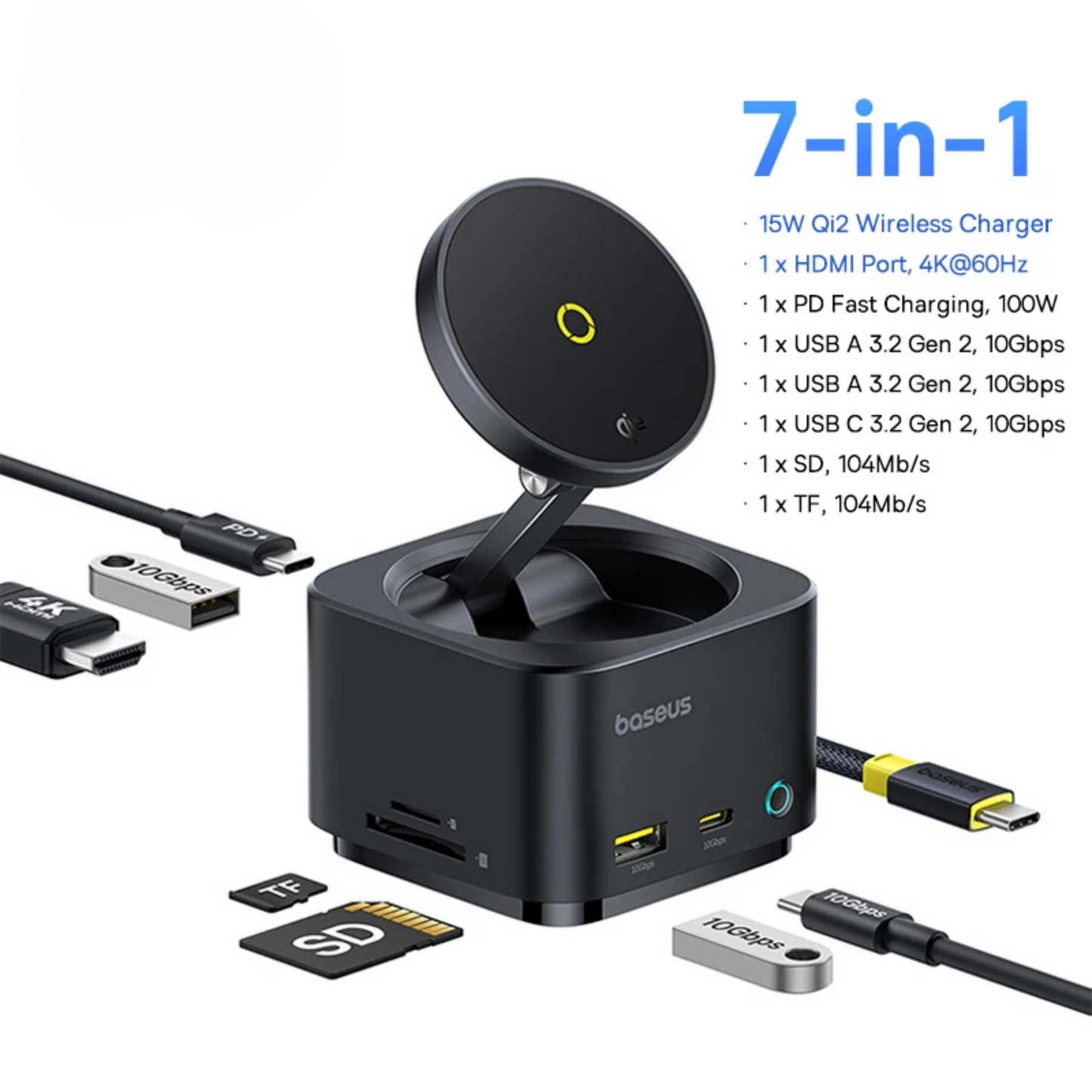 15W Magnetic Wireless Charger with PD Hub & 4K HDMI