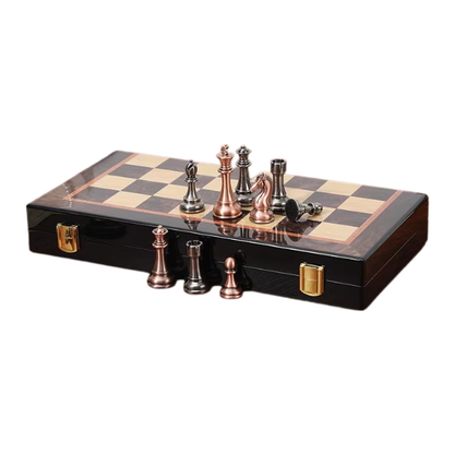 15-Inch Luxury Metal Chess Set with Folding Board