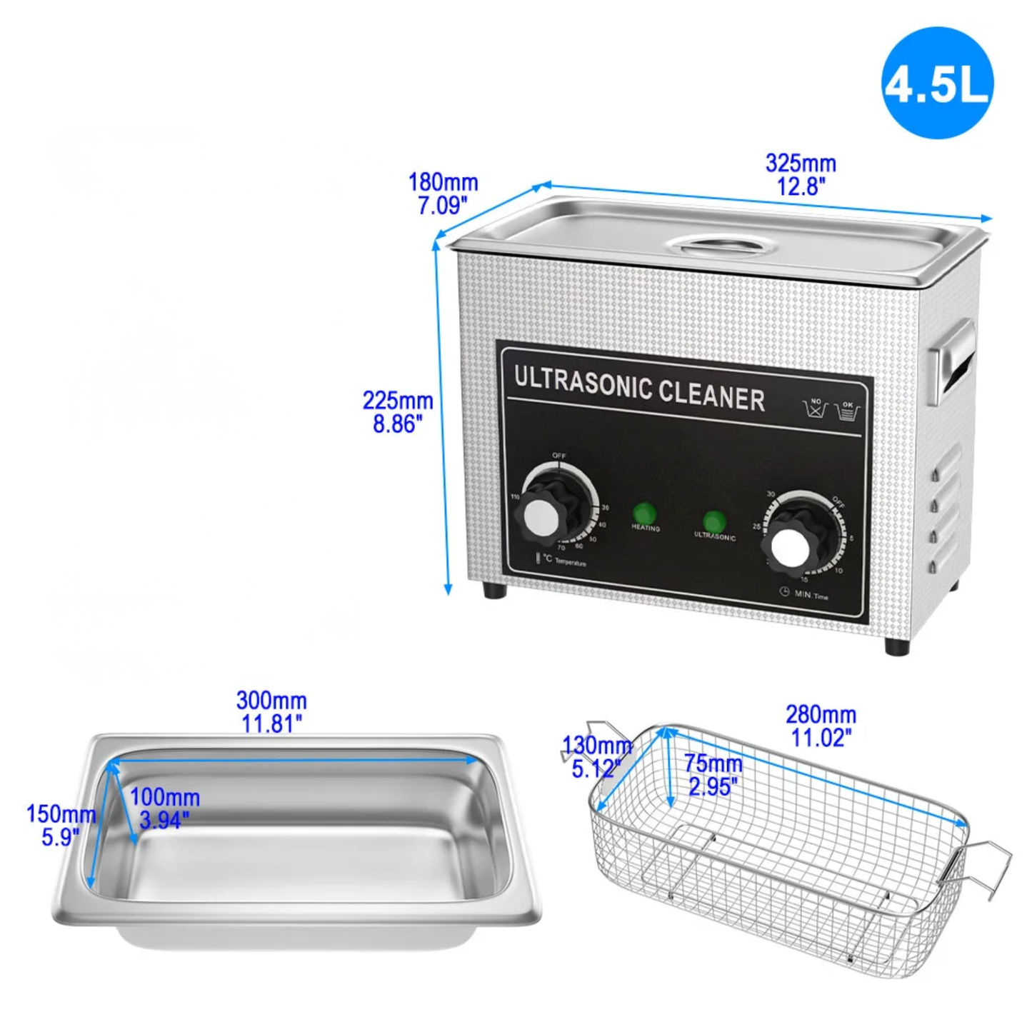 4.5L Ultrasonic Cleaner 180W Professional Cleaning Bath