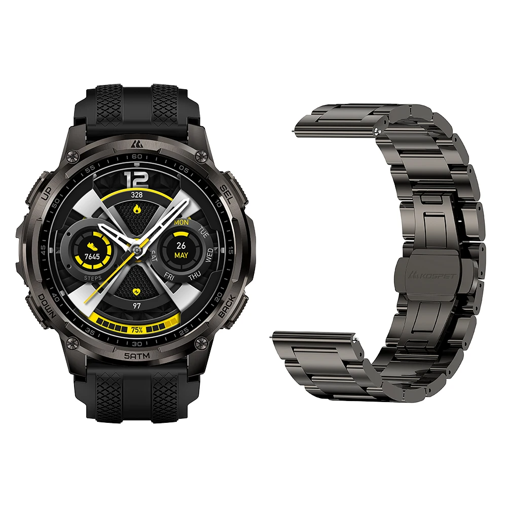 Tactical Smartwatch GPS Walkie Talkie 5ATM Waterproof Black