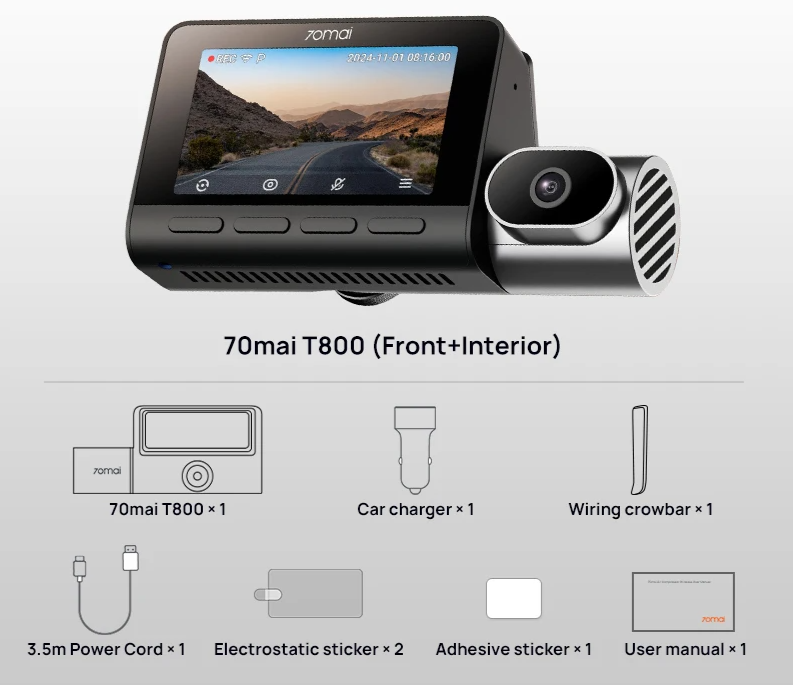 T800 Car DVR Front 4K Interior 1080P 512GB