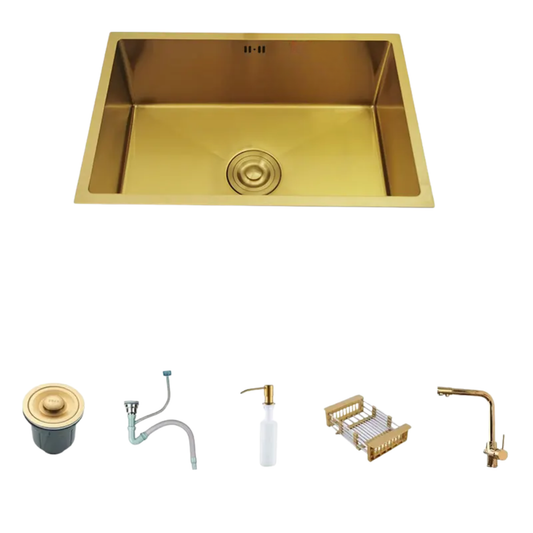 60x40cm Golden Stainless Steel Kitchen Sink Durable Nano Coating