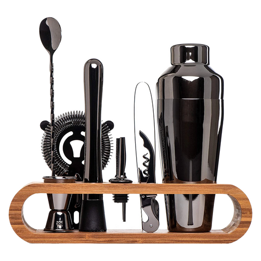 Gunmetal Black Cocktail Shaker Set with Tool Stand