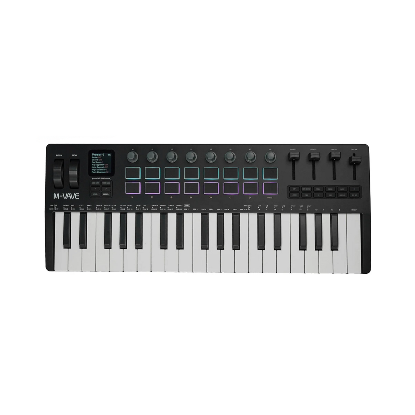 37-Key Wireless MIDI Keyboard with Drum Pads and Controls