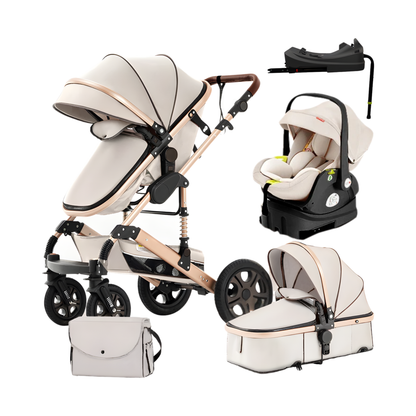 Beige Baby Travel System with Car Seat and Stroller