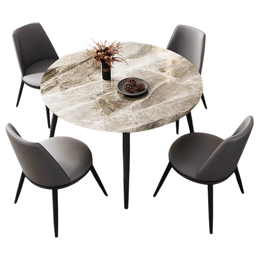 80cm Round Dining Table with Grey Marble Top for 4