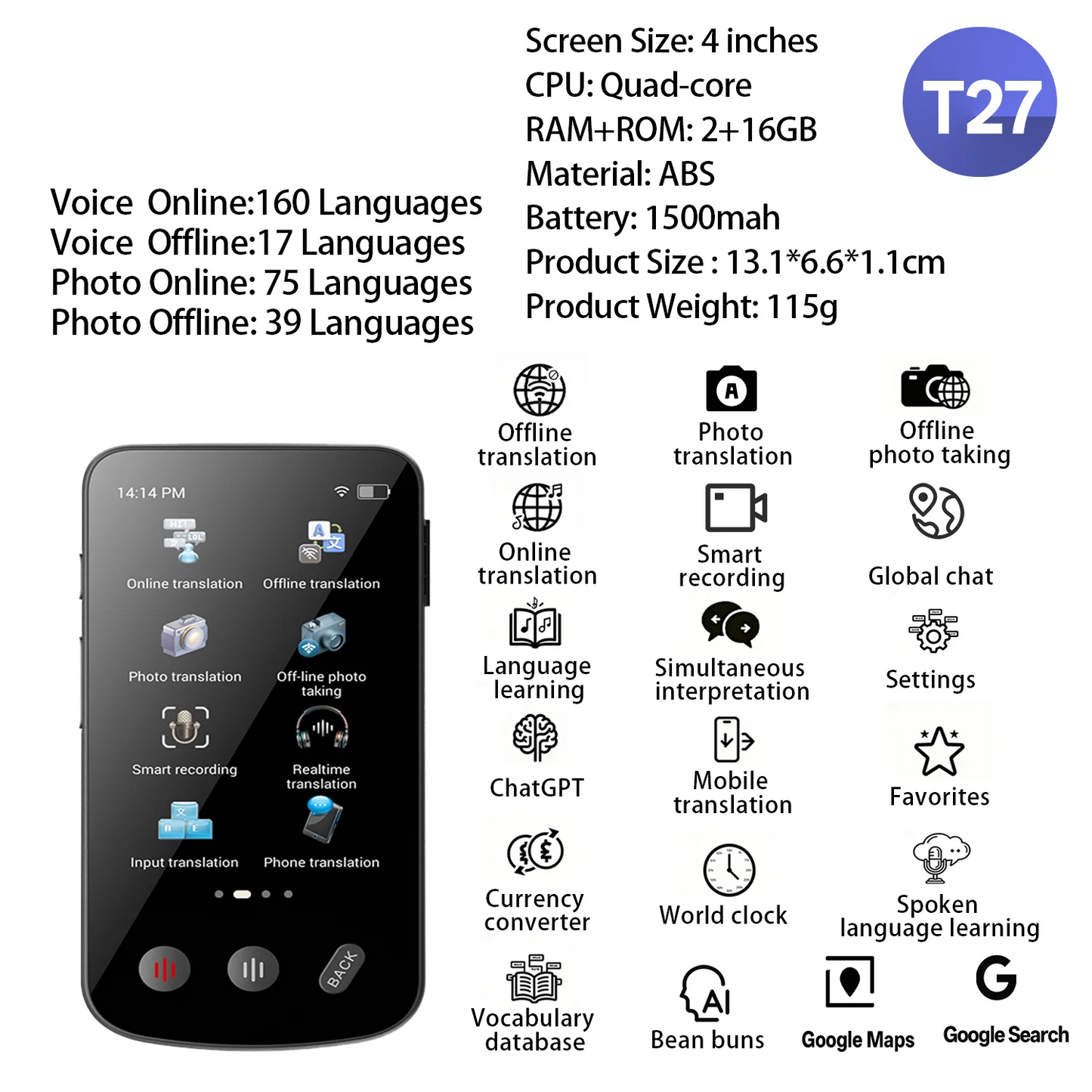 Smart 4G Language Translator 17 Languages Offline Translation